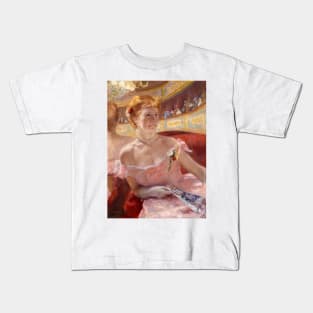 Woman with a Pearl Necklace in a Loge by Mary Cassatt Kids T-Shirt
